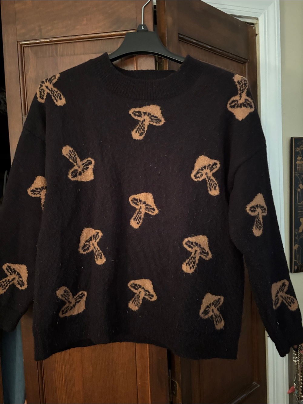 Black and Tan Mushroom Pattern Crewneck Sweater